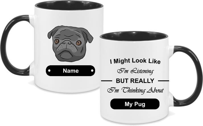 Pug Face Drawn Face Black with text