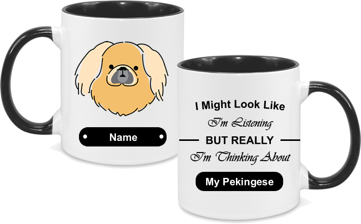 Pekingese face drawn with text