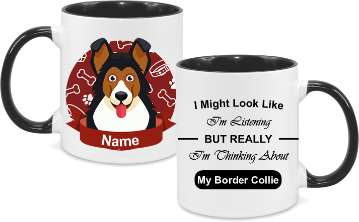 Border Collie Maroon Ribbon with text