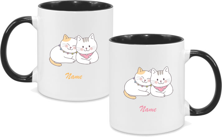 Cats both sides with name in pink and yellow text